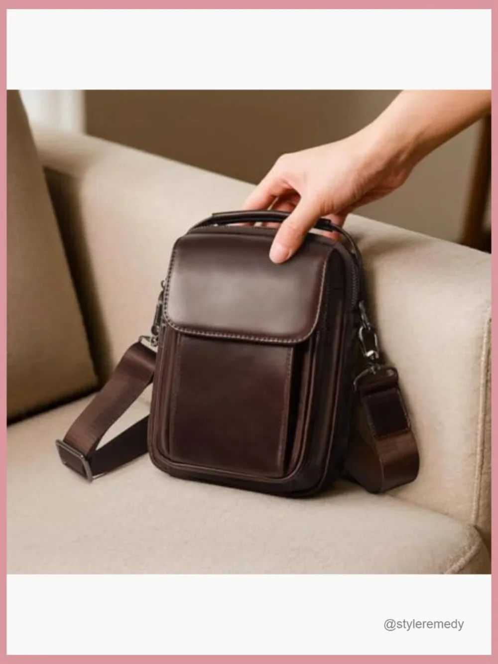 Genuine Leather Small Messenger Bag Crossbody Sling Shoulder Travel Daypack